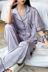 Đồ bộ ngủ nữ Pyjama lụa băng Shury Store tay ngắn quần dài mặc nhà , mặc ngủ TN36 có size 45-75 kg