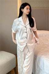 Đồ bộ ngủ nữ Pyjama lụa xước Shury Store tay ngắn quần dài mặc nhà , mặc ngủ TN66 tặng kèm quần ngắn