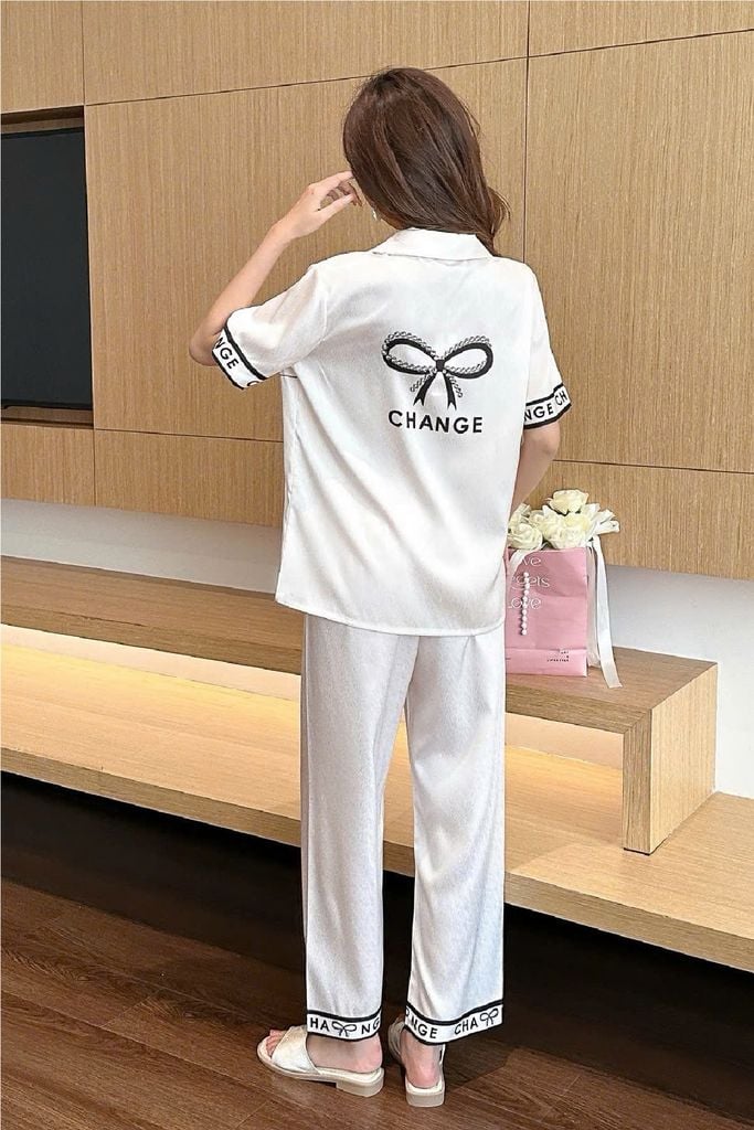 Đồ bộ ngủ nữ Pyjama lụa xước Shury Store tay ngắn quần dài mặc nhà , mặc ngủ TN66 tặng kèm quần ngắn