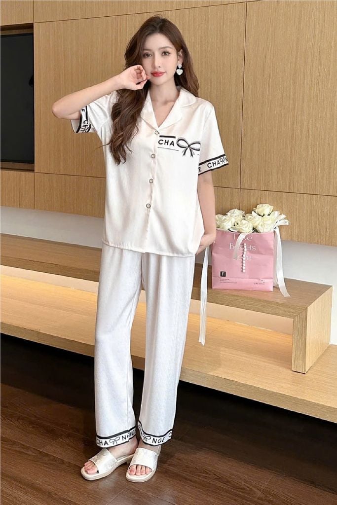 Đồ bộ ngủ nữ Pyjama lụa xước Shury Store tay ngắn quần dài mặc nhà , mặc ngủ TN66 tặng kèm quần ngắn
