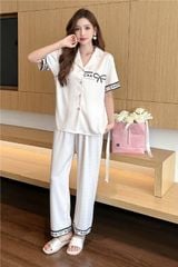 Đồ bộ ngủ nữ Pyjama lụa xước Shury Store tay ngắn quần dài mặc nhà , mặc ngủ TN66 tặng kèm quần ngắn