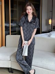 Đồ ngủ pyjama nam nữ Shury Store Home Wear CND23 size 45-95kg màu đen tay ngắn quần dài bộ đôi couple chất lụa băng mềm