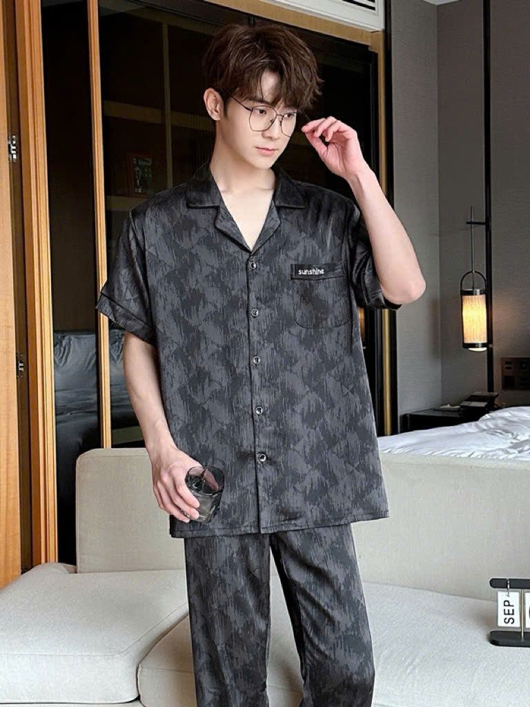 Đồ ngủ pyjama nam nữ Shury Store Home Wear CND23 size 45-95kg màu đen tay ngắn quần dài bộ đôi couple chất lụa băng mềm