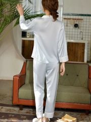 Đồ bộ ngủ nữ pyjama lụa băng trơn Shury Store Home Wear TD52 tay dài quần dài màu xanh mặc nhà,mặc ngủ size 45-75kg