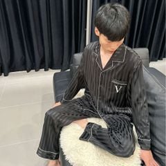 Đồ ngủ pyjama nam nữ Shury Store Home Wear DD49 size 45-95kg màu đen tay dài quần dài  bộ đôi couple chất lụa băng mềm