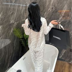 Đồ bộ ngủ nữ pyjama lụa vân xước Shury Store Home Wear TD08 tay dài quần dài màu trắng mặc nhà,mặc ngủ size 45-75kg