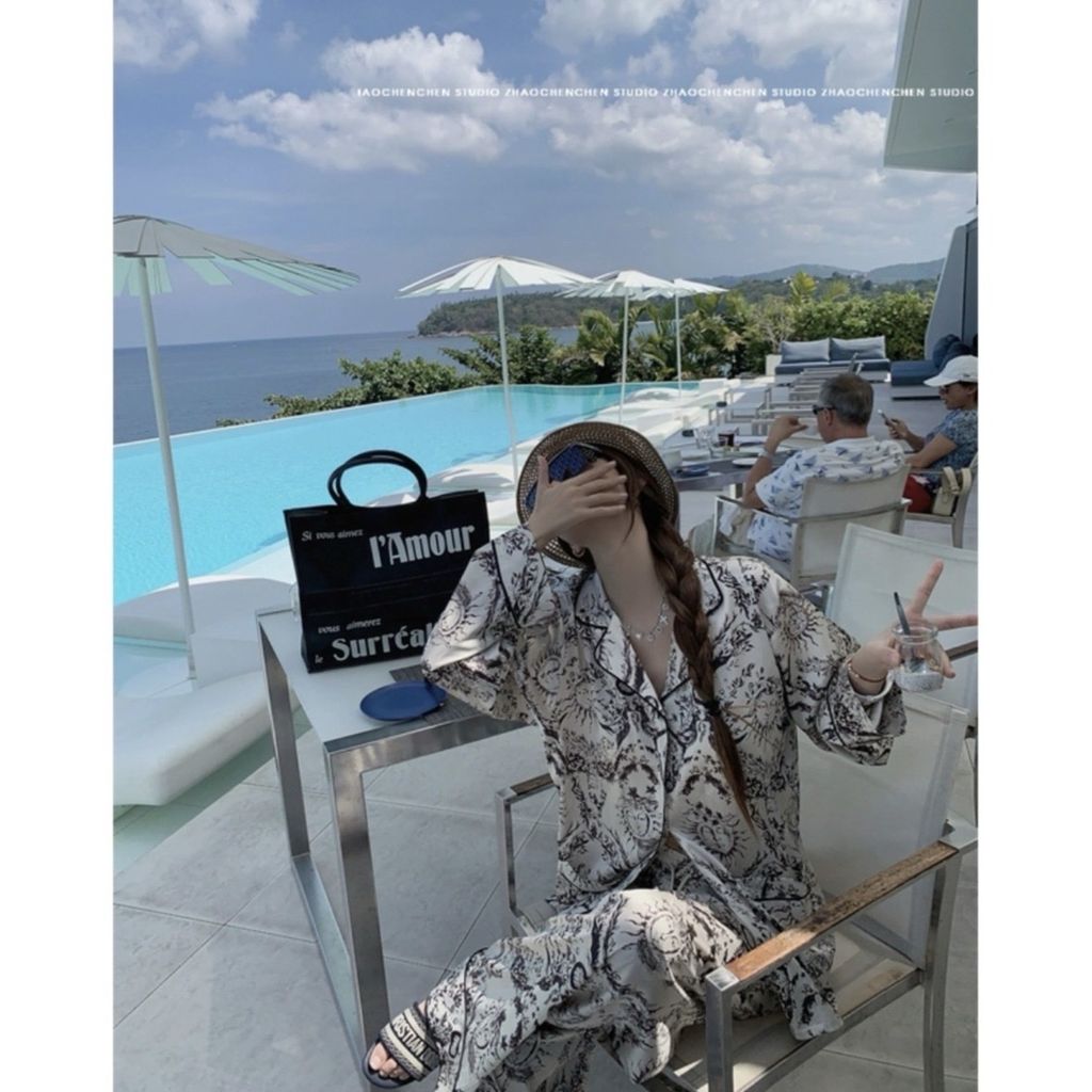 Đồ bộ ngủ nữ pyjama lụa băng trơn Shury Store Home Wear TD35 tay dài quần dài màu trắng  mặc nhà,mặc ngủ size 45-75kg