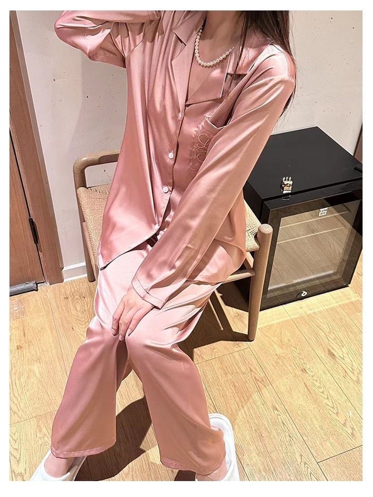 Đồ bộ ngủ nữ pyjama lụa băng trơn Shury Store Home Wear TD21 tay dài quần dài màu đen hồng mặc nhà,mặc ngủ size 45-75kg