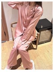 Đồ bộ ngủ nữ pyjama lụa băng trơn Shury Store Home Wear TD21 tay dài quần dài màu đen hồng mặc nhà,mặc ngủ size 45-75kg