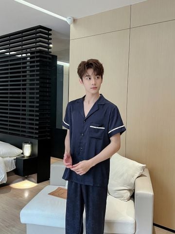 Đồ ngủ pyjama nam nữ Shury Store Home Wear CND26 size 45-95kg màu xanh tay ngắn  bộ đôi couple lụa