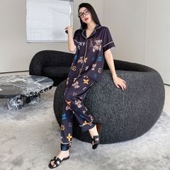 Đồ ngủ pyjama nam nữ Shury Store Home Wear CND27 size 45-95kg màu xanh tay ngắn  bộ đôi couple lụa