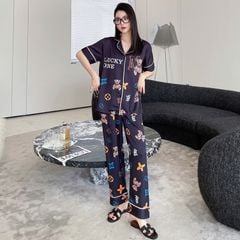 Đồ ngủ pyjama nam nữ Shury Store Home Wear CND27 size 45-95kg màu xanh tay ngắn  bộ đôi couple lụa