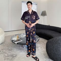 Đồ ngủ pyjama nam nữ Shury Store Home Wear CND27 size 45-95kg màu xanh tay ngắn  bộ đôi couple lụa