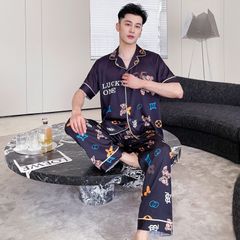 Đồ ngủ pyjama nam nữ Shury Store Home Wear CND27 size 45-95kg màu xanh tay ngắn  bộ đôi couple lụa