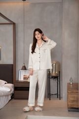 Đồ bộ ngủ nữ pyjama lụa băng trơn Shury Store Home Wear TD80 tay dài quần dài màu trắng đen mặc nhà,mặc ngủ size 45-75kg