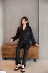 Đồ bộ ngủ nữ pyjama lụa băng trơn Shury Store Home Wear TD80 tay dài quần dài màu trắng đen mặc nhà,mặc ngủ size 45-75kg