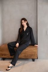 Đồ bộ ngủ nữ pyjama lụa băng trơn Shury Store Home Wear TD80 tay dài quần dài màu trắng đen mặc nhà,mặc ngủ size 45-75kg
