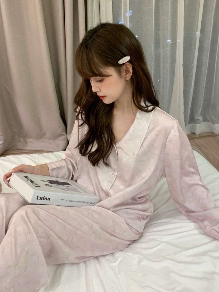 Đồ bộ ngủ nữ pyjama lụa băng trơn Shury Store Home Wear TD64 tay dài quần dài mặc nhà size 45-75kg