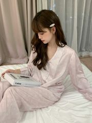 Đồ bộ ngủ nữ pyjama lụa băng trơn Shury Store Home Wear TD64 tay dài quần dài mặc nhà size 45-75kg