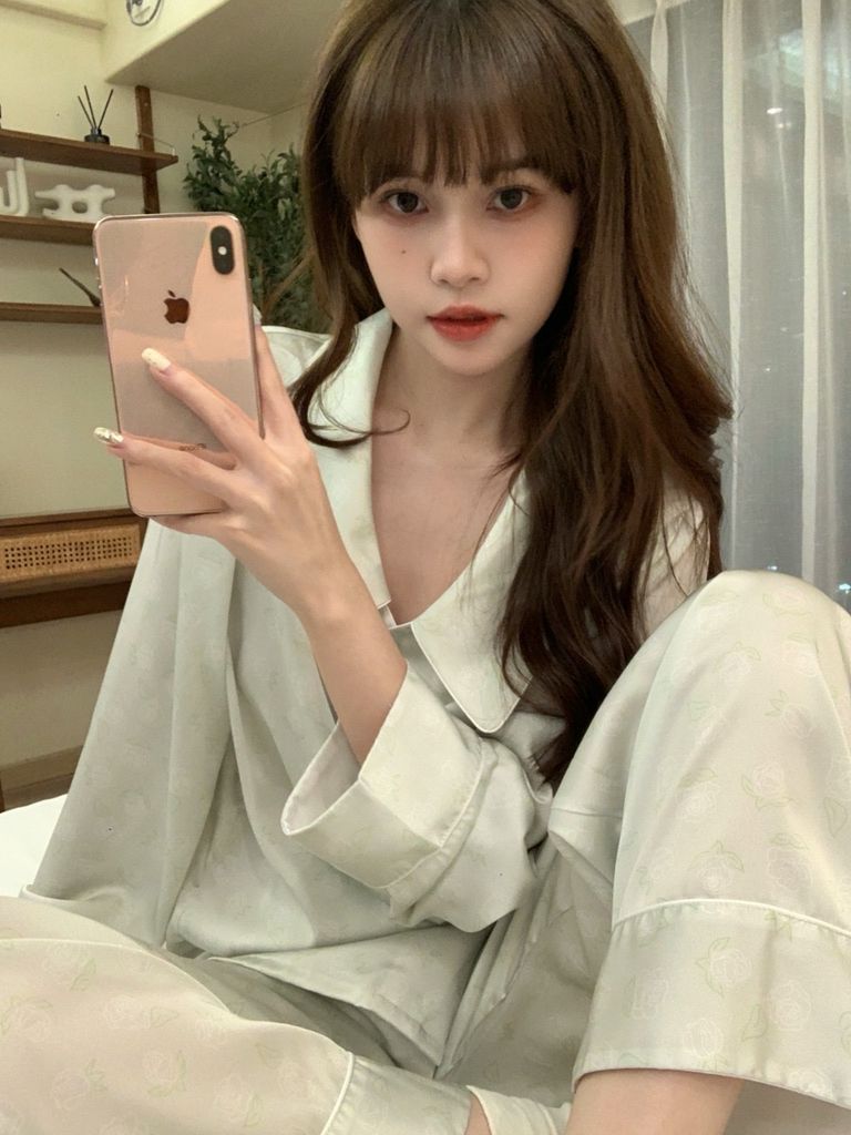 Đồ bộ ngủ nữ pyjama lụa băng trơn Shury Store Home Wear TD64 tay dài quần dài mặc nhà size 45-75kg