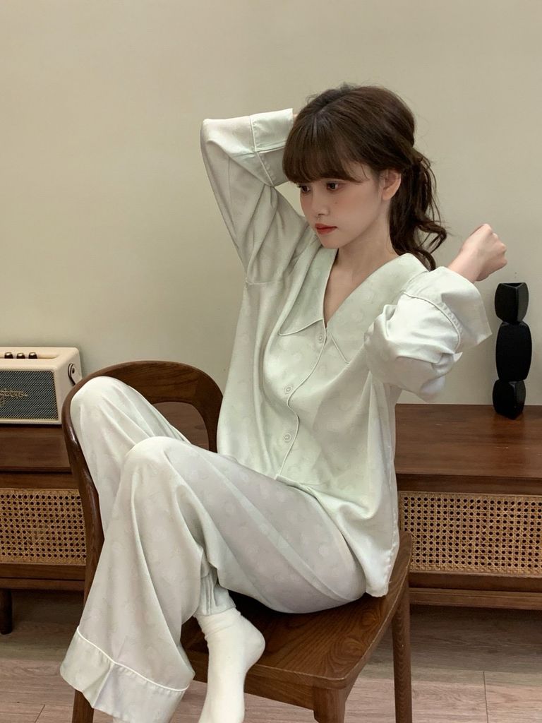 Đồ bộ ngủ nữ pyjama lụa băng trơn Shury Store Home Wear TD64 tay dài quần dài mặc nhà size 45-75kg