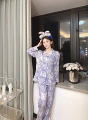 Đồ bộ ngủ nữ pyjama lụa vân xước Shury Store Home Wear TD11 tay dài quần dài màu tím size 45-75kg