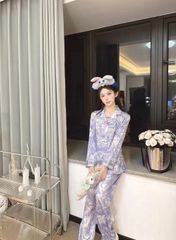 Đồ bộ ngủ nữ pyjama lụa vân xước Shury Store Home Wear TD11 tay dài quần dài màu tím size 45-75kg