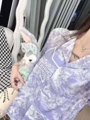 Đồ bộ ngủ nữ pyjama lụa vân xước Shury Store Home Wear TD11 tay dài quần dài màu tím size 45-75kg
