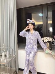 Đồ bộ ngủ nữ pyjama lụa vân xước Shury Store Home Wear TD11 tay dài quần dài màu tím size 45-75kg