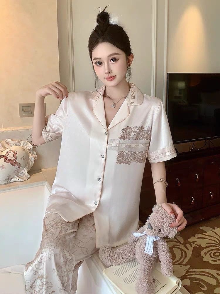 Đồ bộ ngủ nữ Pyjama lụa xước Shury Store Home Wear TN23 tay ngắn quần dài size 45-75 kg mặc nhà