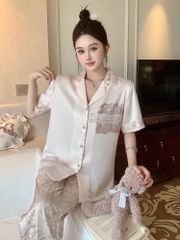 Đồ bộ ngủ nữ Pyjama lụa xước Shury Store Home Wear TN23 tay ngắn quần dài size 45-75 kg mặc nhà