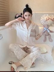 Đồ bộ ngủ nữ Pyjama lụa xước Shury Store Home Wear TN23 tay ngắn quần dài size 45-75 kg mặc nhà
