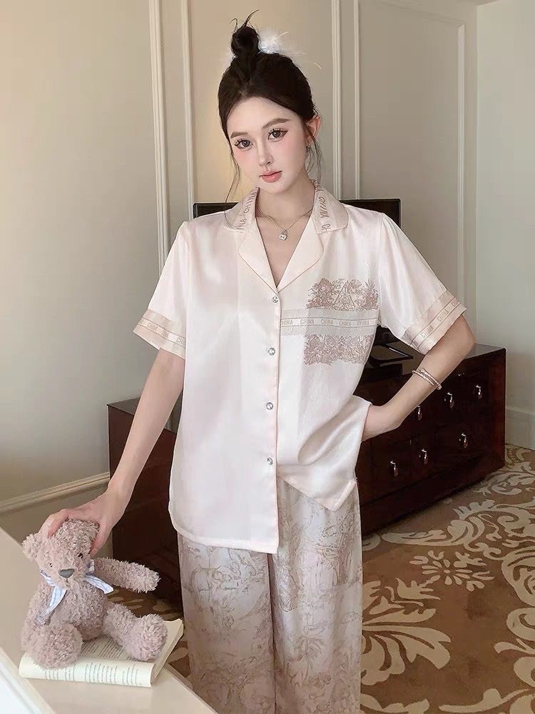 Đồ bộ ngủ nữ Pyjama lụa xước Shury Store Home Wear TN23 tay ngắn quần dài size 45-75 kg mặc nhà