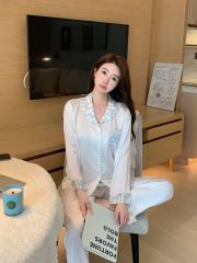 Đồ bộ ngủ nữ pyjama lụa băng trơn Shury Store Home Wear TD65 tay dài quần dài màu trắng  mặc nhà,mặc ngủ size 45-75kg