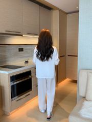 Đồ bộ ngủ nữ pyjama lụa băng trơn Shury Store Home Wear TD65 tay dài quần dài màu trắng  mặc nhà,mặc ngủ size 45-75kg