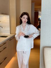 Đồ bộ ngủ nữ pyjama lụa băng trơn Shury Store Home Wear TD65 tay dài quần dài màu trắng  mặc nhà,mặc ngủ size 45-75kg