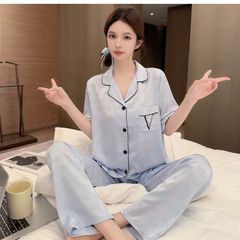 Đồ bộ ngủ nữ pyjama lụa băng Shury Store Home Wear TN16 tay ngắn quần dài màu xanh size 45-75 kg
