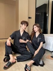 Đồ ngủ pyjama nam nữ Shury Store Home Wear CND28 size 45-95kg màu đen bộ đôi couple lụa mềm