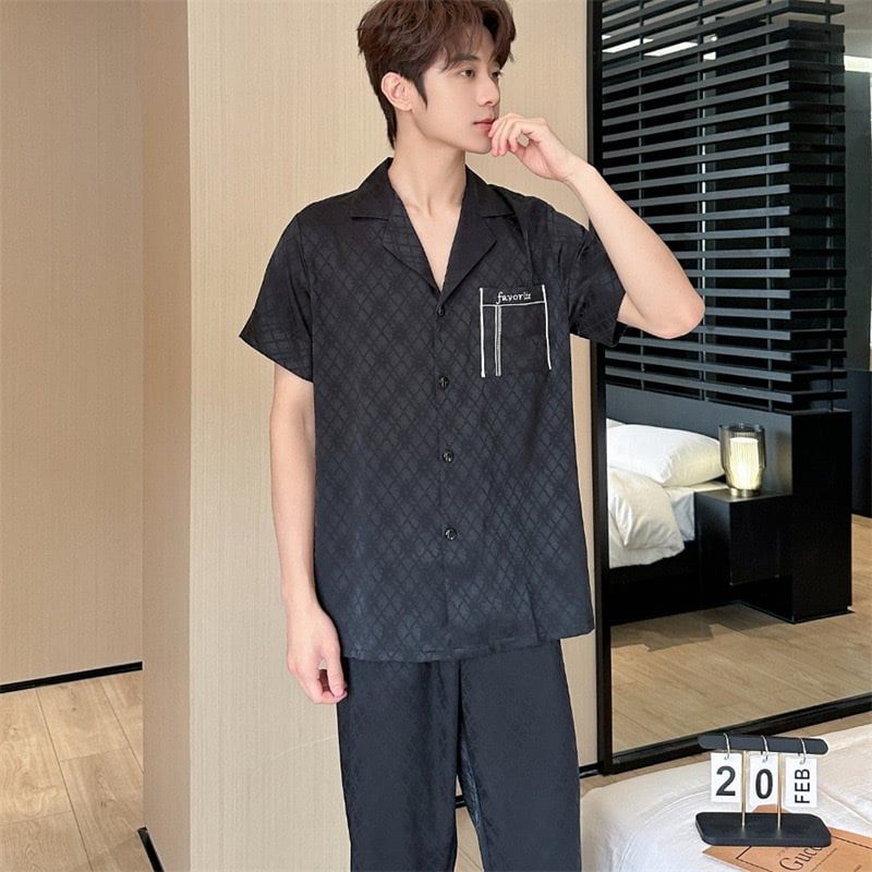 Đồ ngủ pyjama nam nữ Shury Store Home Wear CND28 size 45-95kg màu đen bộ đôi couple lụa mềm