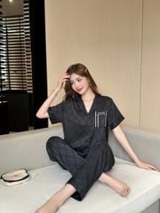 Đồ ngủ pyjama nam nữ Shury Store Home Wear CND28 size 45-95kg màu đen bộ đôi couple lụa mềm