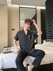 Đồ ngủ pyjama nam nữ Shury Store Home Wear CND28 size 45-95kg màu đen bộ đôi couple lụa mềm
