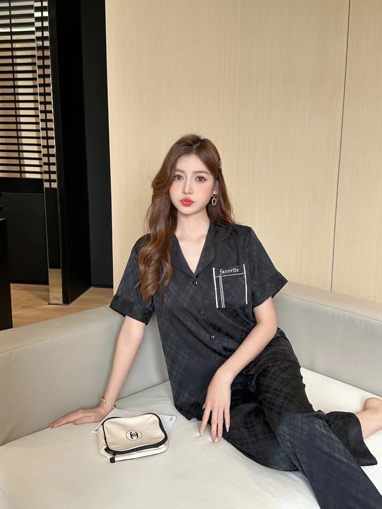 Đồ ngủ pyjama nam nữ Shury Store Home Wear CND28 size 45-95kg màu đen bộ đôi couple lụa mềm