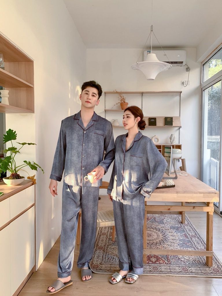 Đồ ngủ pyjama nam nữ Shury Store Home Wear DD56 size 45-95kg tay dài quần dài  bộ đôi couple lụa