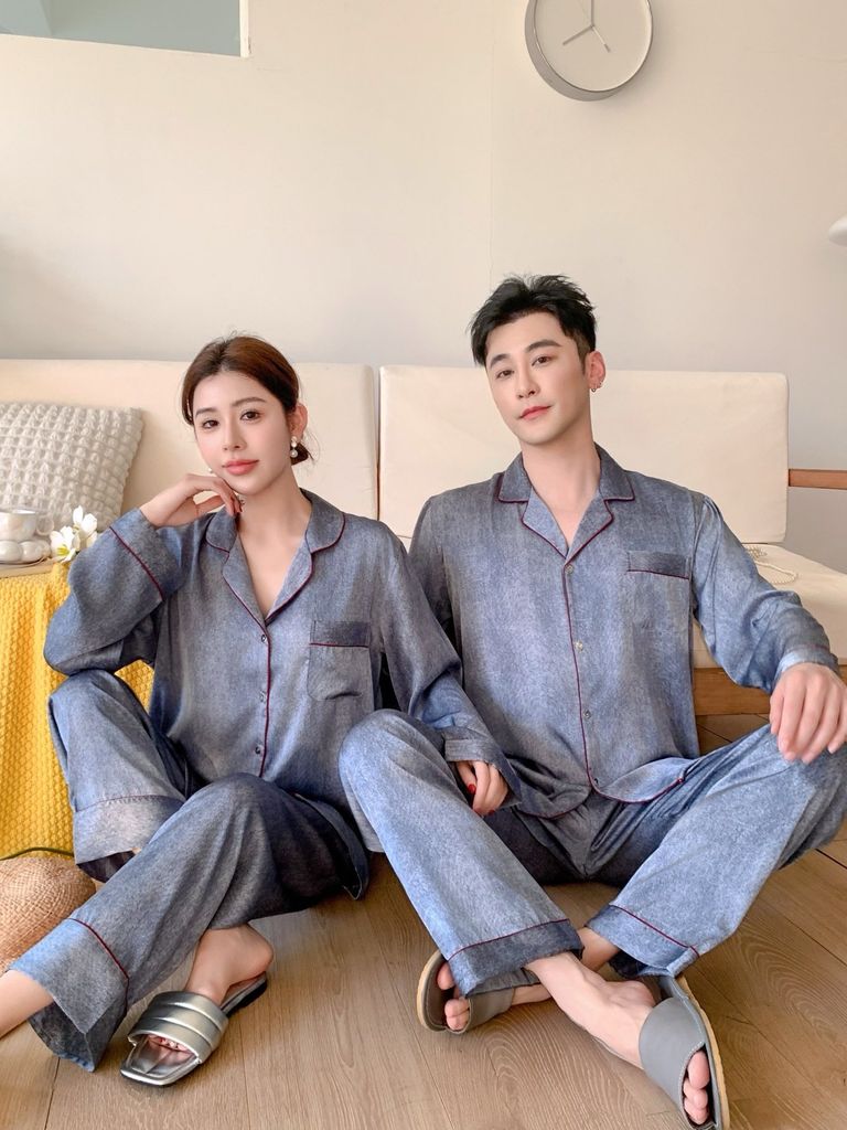 Đồ ngủ pyjama nam nữ Shury Store Home Wear DD56 size 45-95kg tay dài quần dài  bộ đôi couple lụa