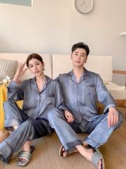 Đồ ngủ pyjama nam nữ Shury Store Home Wear DD56 size 45-95kg tay dài quần dài  bộ đôi couple lụa