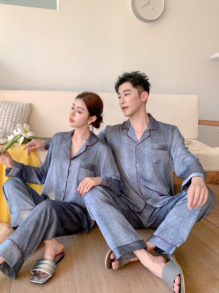 Đồ ngủ pyjama nam nữ Shury Store Home Wear DD56 size 45-95kg tay dài quần dài  bộ đôi couple lụa