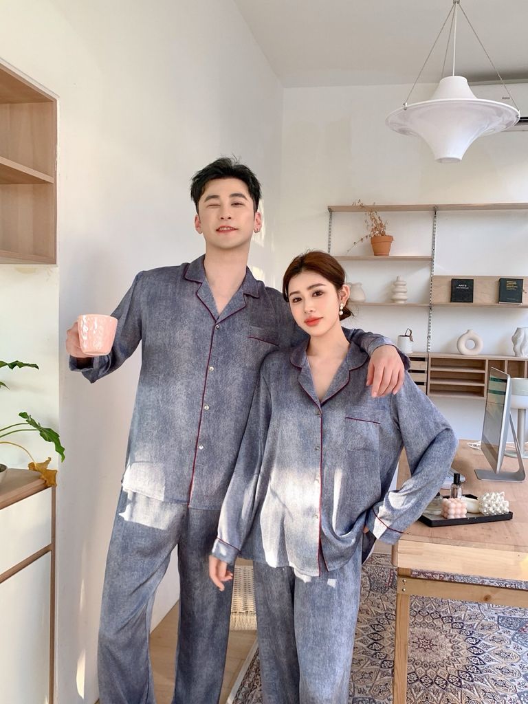 Đồ ngủ pyjama nam nữ Shury Store Home Wear DD56 size 45-95kg tay dài quần dài  bộ đôi couple lụa
