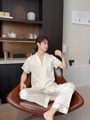 Pijama Đôi Lụa Ngắn Tay Cao Cấp CND2 | SHURY STORE HOME WEAR | Màu Kem Sang Trọng