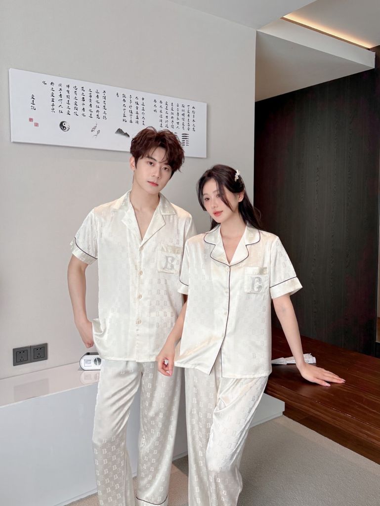 Pijama Đôi Lụa Ngắn Tay Cao Cấp CND2 | SHURY STORE HOME WEAR | Màu Kem Sang Trọng