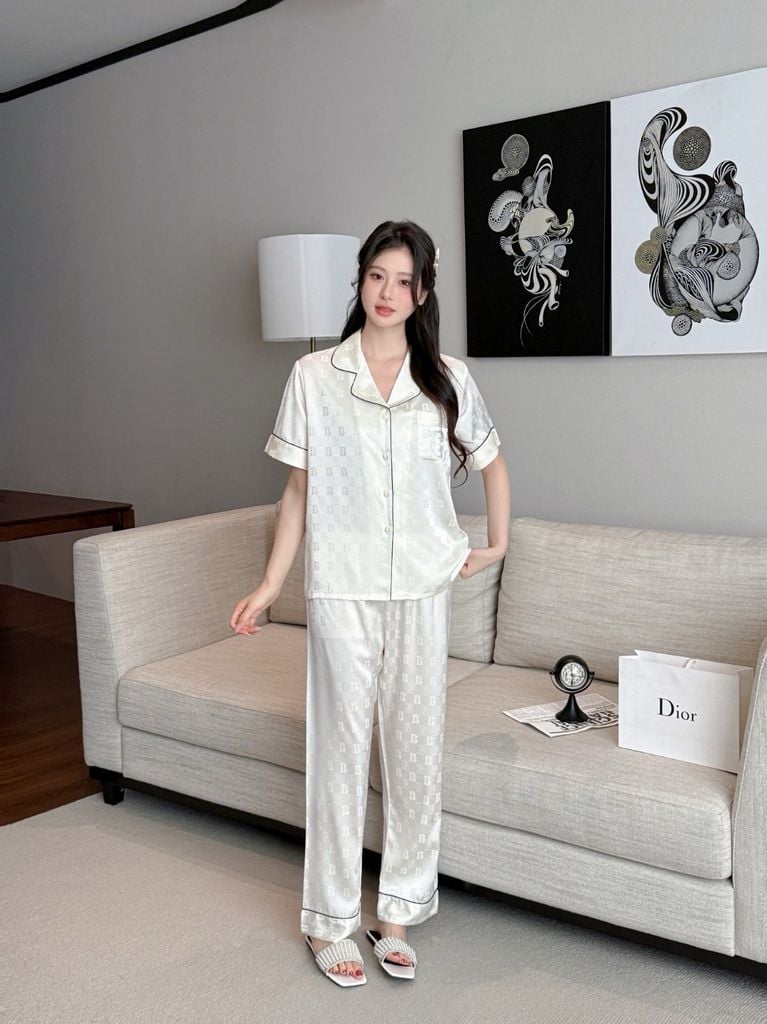 Pijama Đôi Lụa Ngắn Tay Cao Cấp CND2 | SHURY STORE HOME WEAR | Màu Kem Sang Trọng
